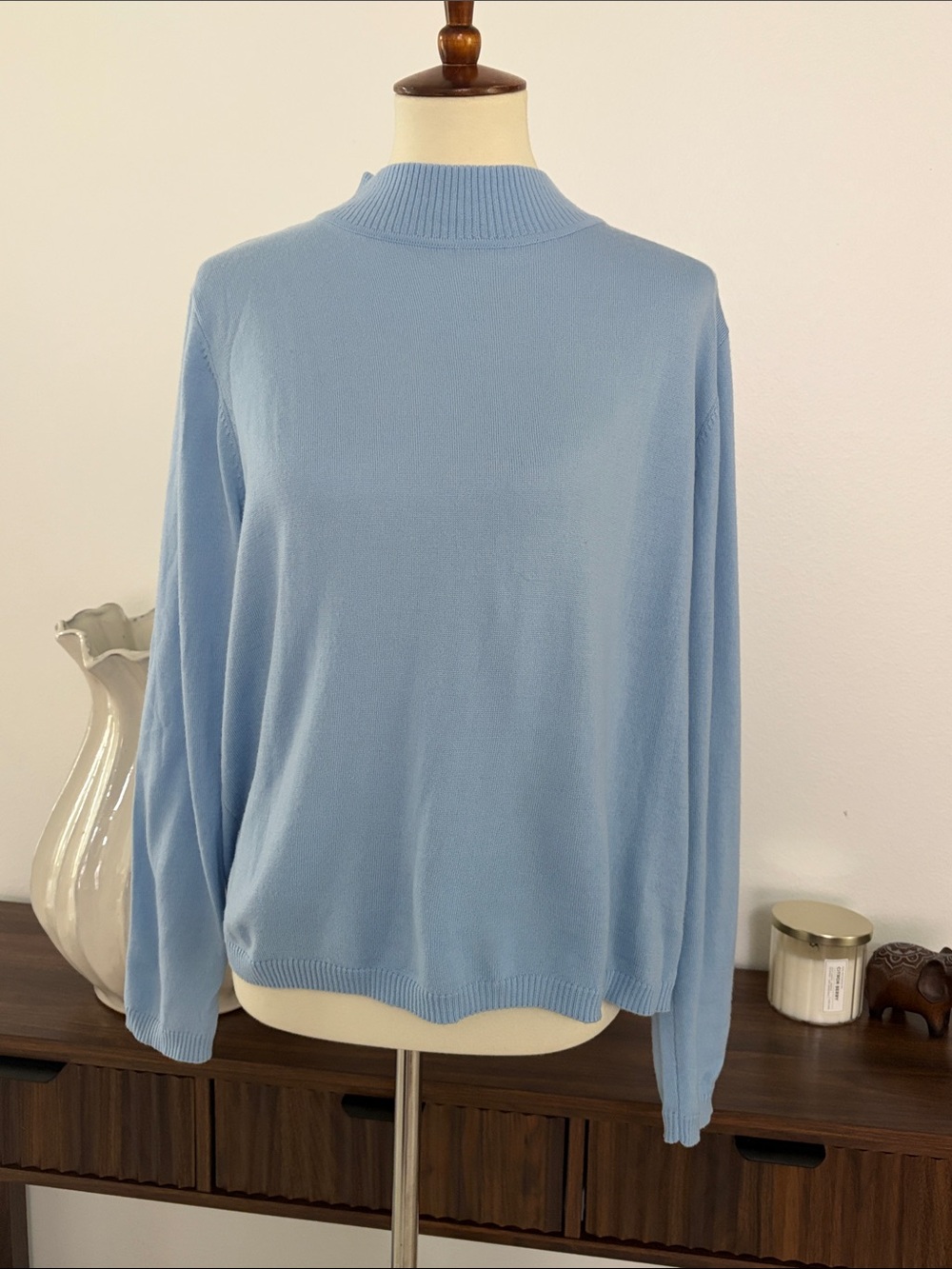 Pendleton Pale Blue Mock Neck Sweater * Merino Wool * Lightweight Sweater